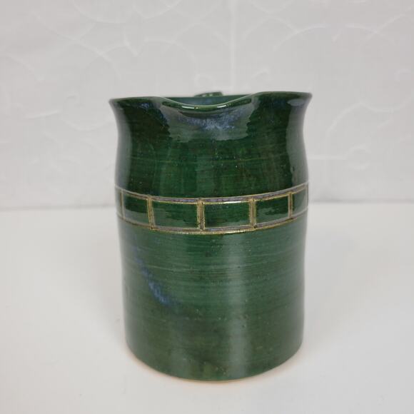 Art Pottery Pitcher Vase 4.75" tall Green Ceramic Mid Century Modern - Picture 3 of 10